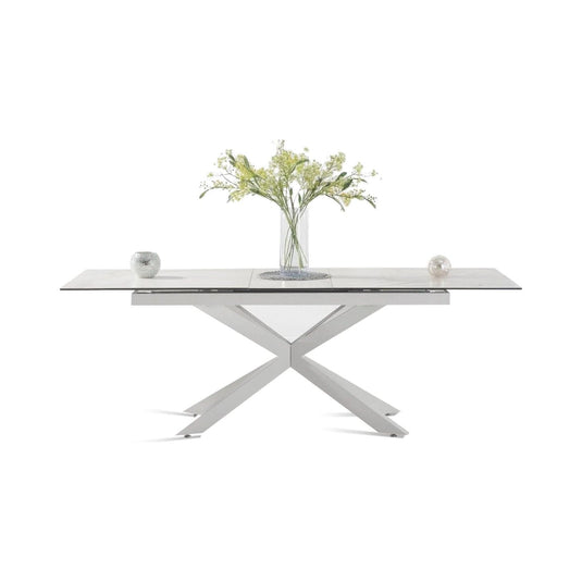 Extending Boston 180cm White Ceramic Dining Table with White Leg