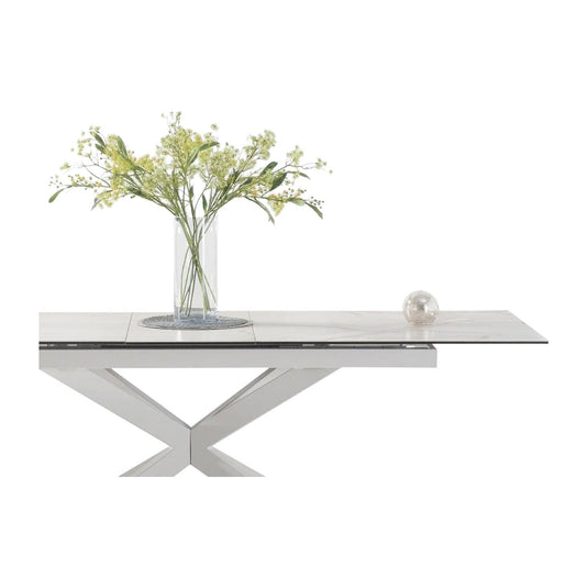 Extending Boston 180cm White Ceramic Dining Table with White Leg