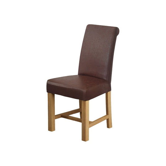 Scroll Back Braced Antiqued Brown Suede Fabric Dining Chairs (Pair) Dining Chair Scroll Back