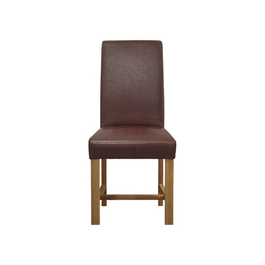 Scroll Back Braced Antiqued Brown Suede Fabric Dining Chairs (Pair) Dining Chair Scroll Back