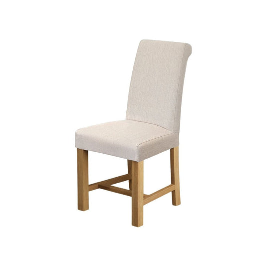 Scroll Back Braced Natural Fabric Dining Chairs (Pair) Dining Chair Scroll Back