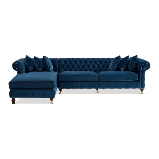 Chiswick Extra Large Blue Velvet Left Facing Chesterfield Corner Chaise Sofa