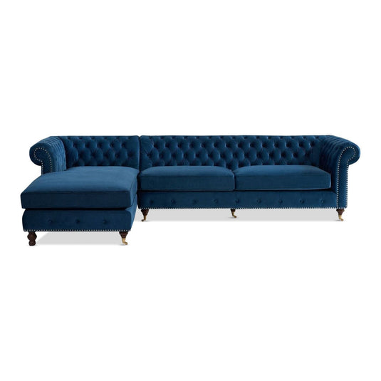 Chiswick Extra Large Blue Velvet Left Facing Chesterfield Corner Chaise Sofa
