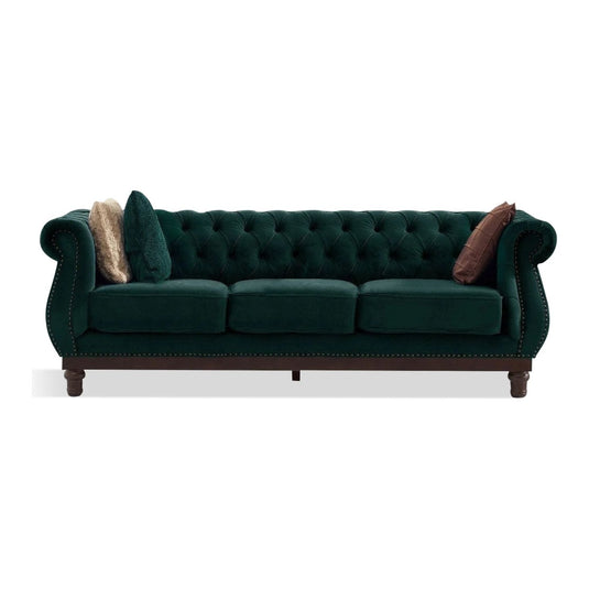 Eton Chesterfield Green Velvet 3 Seater Sofa