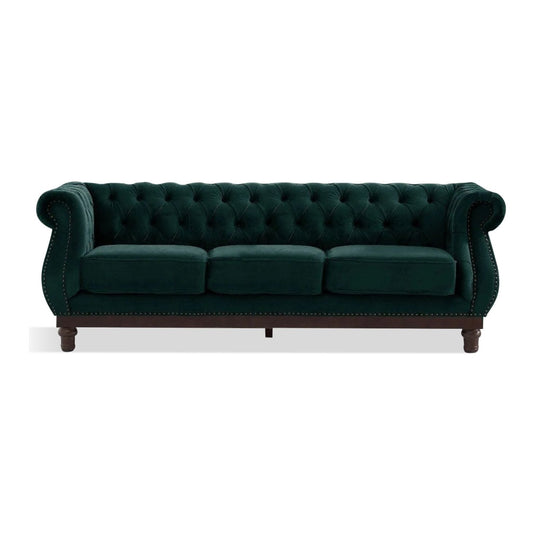 Eton Chesterfield Green Velvet 3 Seater Sofa