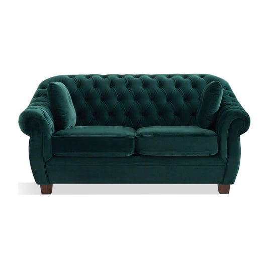 Eva Chesterfield Green Velvet Two-Seater Sofa