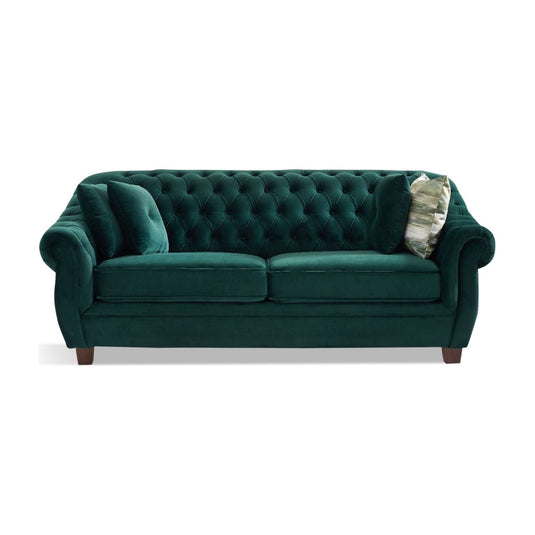 Eva Chesterfield Green Velvet Three-Seater Sofa