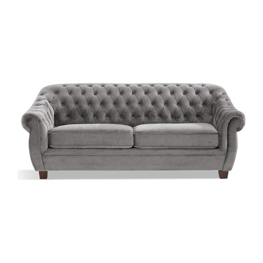 Eva Chesterfield Light Grey Velvet 3 Seater Sofa