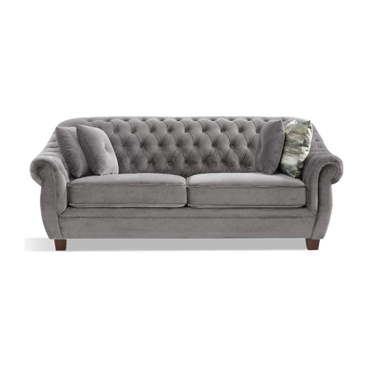 Eva Chesterfield Light Grey Velvet 3 Seater Sofa