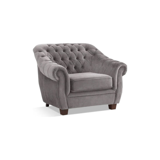 Eva Chesterfield Light Grey Velvet Armchair