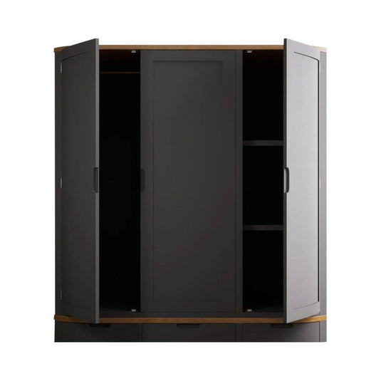 Brahms Oak and Charcoal Painted Triple Wardrobe