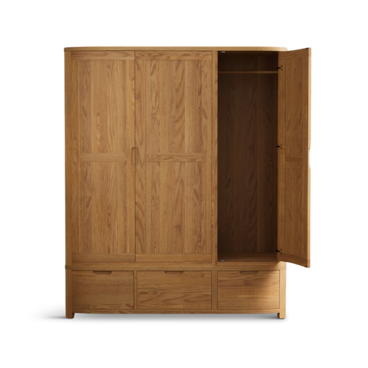 Matlock Curved Solid Oak Triple Wardrobe
