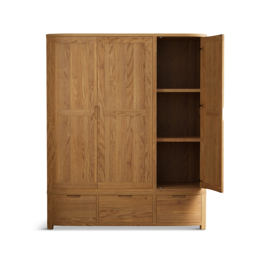 Matlock Curved Solid Oak Triple Wardrobe