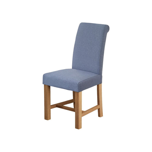 Scroll Back Braced Blue Fabric Dining Chairs (Pair) Dining Chair Scroll Back