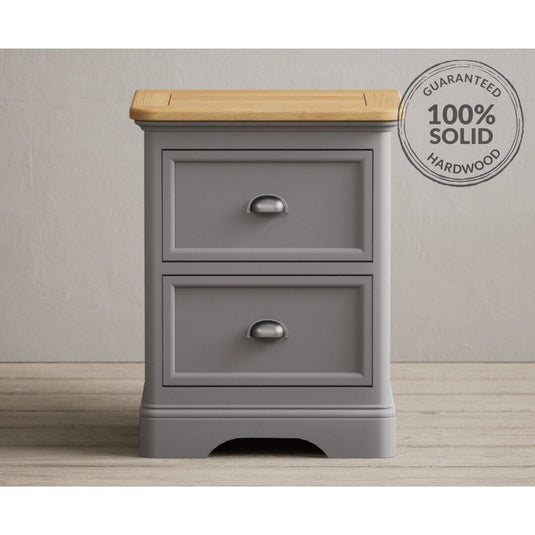 Bridstow Oak and Light Grey Painted 2 Drawer Bedside Chest Storage Bridstow