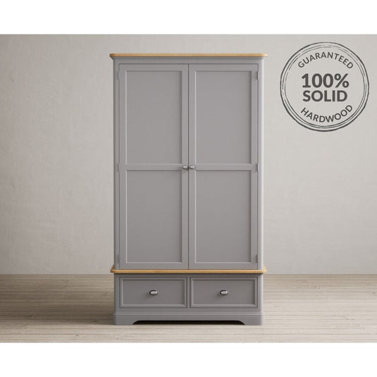 Bridstow Oak and Light Grey Painted Double Wardrobe Storage Bridstow