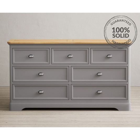 Bridstow Oak and Light Grey Painted Wide Chest Of Drawers Storage Bridstow