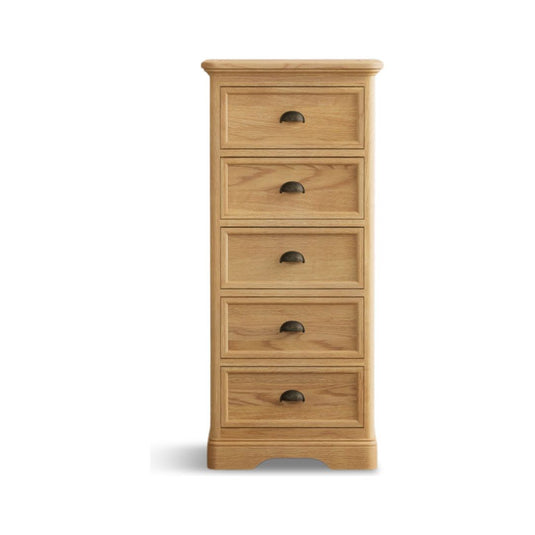 Ashton Solid Oak 5 Drawer Tallboy