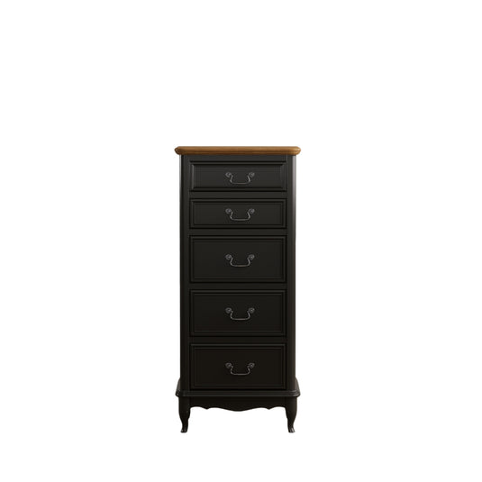 Maison Noir Oak and Black Painted 5 Drawer Tallboy