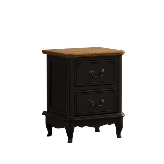 Maison Noir Oak and Black Painted 2 Drawer Bedside Table