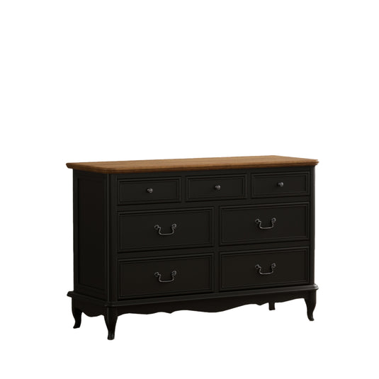Maison Noir Oak and Black Painted Wide Chest of Drawers