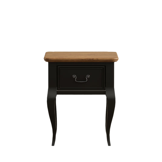 Maison Noir Oak and Black Painted 1 Drawer Bedside Table