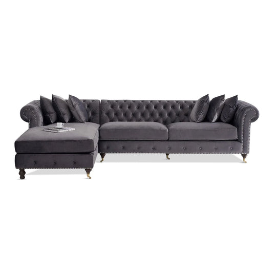 Chiswick Extra Large Dark Grey Velvet Left Facing Chesterfield Corner Chaise Sofa