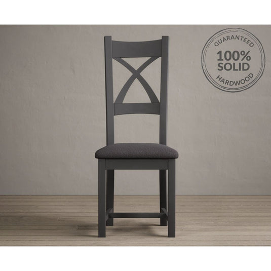 Painted Charcoal Grey X Back Dining Chairs with Charcoal Grey Fabric Seat Pad Dining Chairs Painted