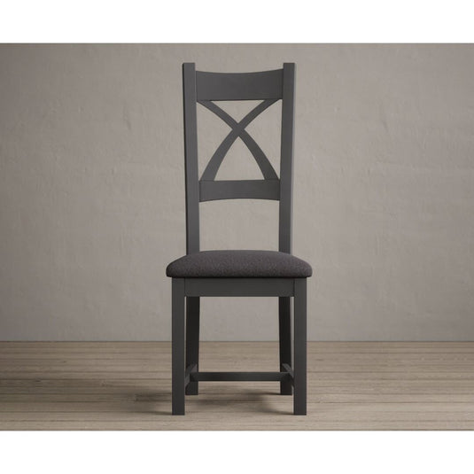Painted Charcoal Grey X Back Dining Chairs with Charcoal Grey Fabric Seat Pad Dining Chairs Painted