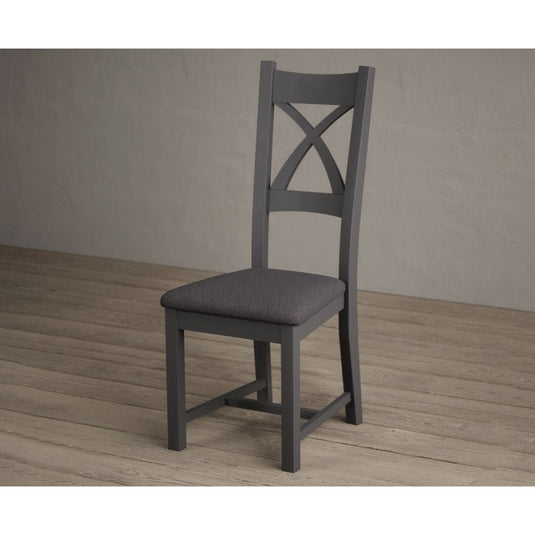 Painted Charcoal Grey X Back Dining Chairs with Charcoal Grey Fabric Seat Pad Dining Chairs Painted