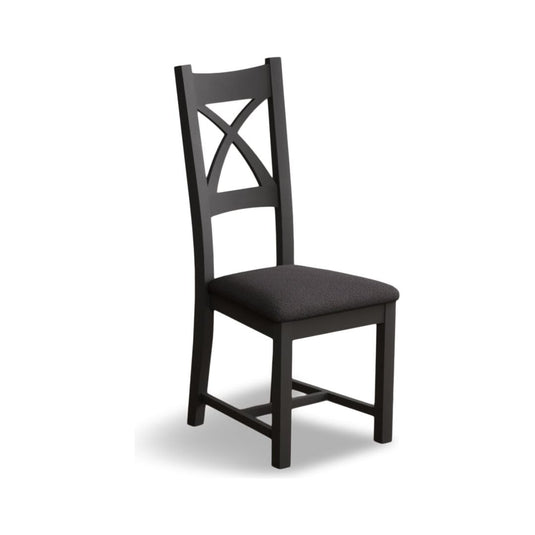 Painted Charcoal Grey X Back Dining Chairs with Charcoal Grey Fabric Seat Pad Dining Chairs Painted