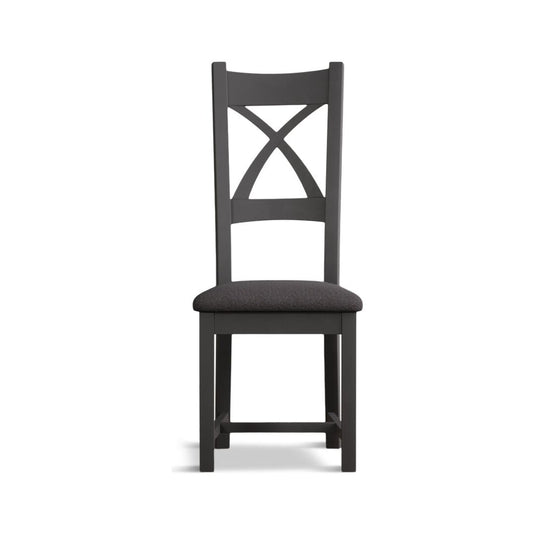 Painted Charcoal Grey X Back Dining Chairs with Charcoal Grey Fabric Seat Pad Dining Chairs Painted