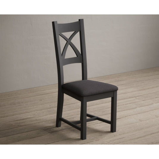 Painted Charcoal Grey X Back Dining Chairs with Charcoal Grey Fabric Seat Pad Dining Chairs Painted