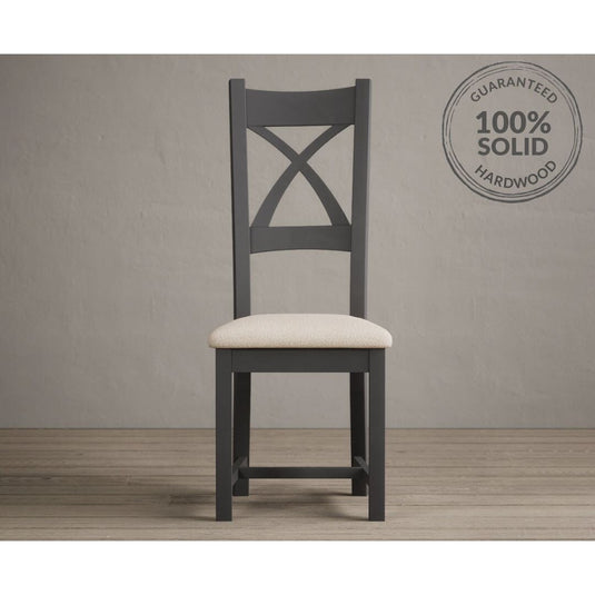 Painted Charcoal Grey X Back Dining Chairs with Linen Seat Pad Dining Chairs Painted
