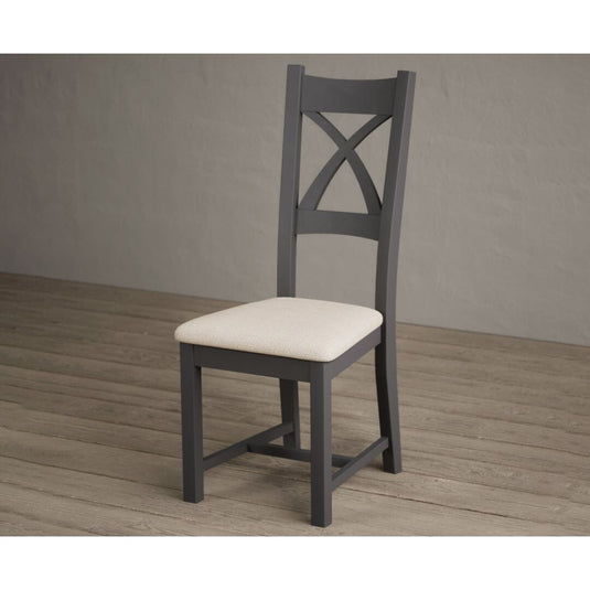 Painted Charcoal Grey X Back Dining Chairs with Linen Seat Pad Dining Chairs Painted