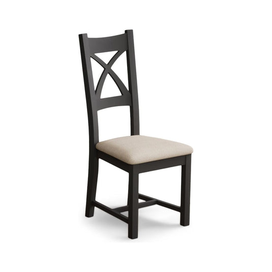 Painted Charcoal Grey X Back Dining Chairs with Linen Seat Pad Dining Chairs Painted
