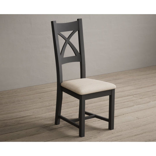 Painted Charcoal Grey X Back Dining Chairs with Linen Seat Pad Dining Chairs Painted