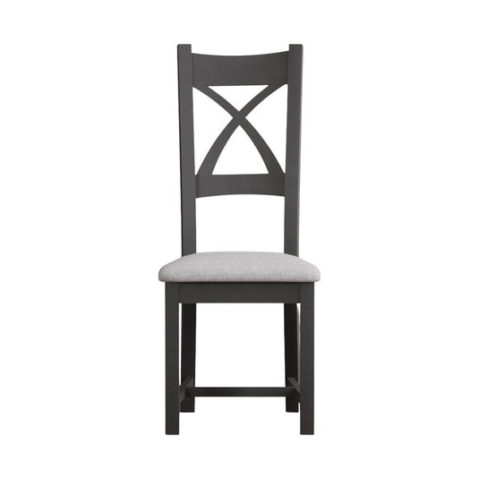 Painted Charcoal Grey X Back Dining Chairs with Light Grey Fabric Seat Pad Dining Chairs Painted