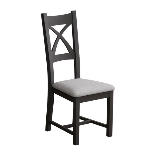 Painted Charcoal Grey X Back Dining Chairs with Light Grey Fabric Seat Pad Dining Chairs Painted