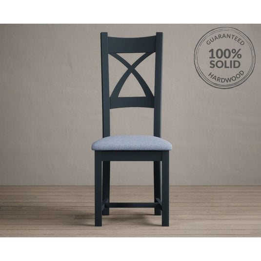 Painted Dark Blue X Back Dining Chairs with Sky Blue Fabric Seat Pad Dining Chairs Painted