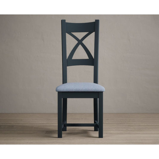 Painted Dark Blue X Back Dining Chairs with Sky Blue Fabric Seat Pad Dining Chairs Painted