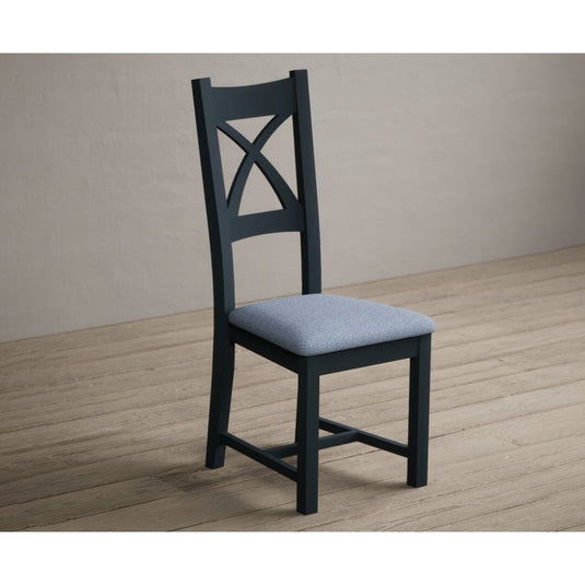 Painted Dark Blue X Back Dining Chairs with Sky Blue Fabric Seat Pad Dining Chairs Painted