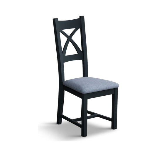 Painted Dark Blue X Back Dining Chairs with Sky Blue Fabric Seat Pad Dining Chairs Painted