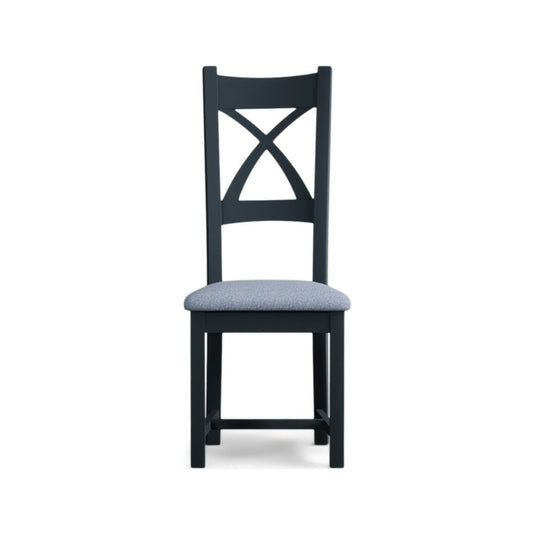 Painted Dark Blue X Back Dining Chairs with Sky Blue Fabric Seat Pad Dining Chairs Painted