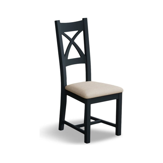 Painted Dark Blue X Back Dining Chairs with Linen Seat Pad Dining Chairs Painted