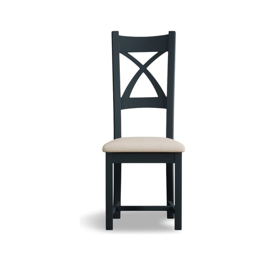 Painted Dark Blue X Back Dining Chairs with Linen Seat Pad Dining Chairs Painted