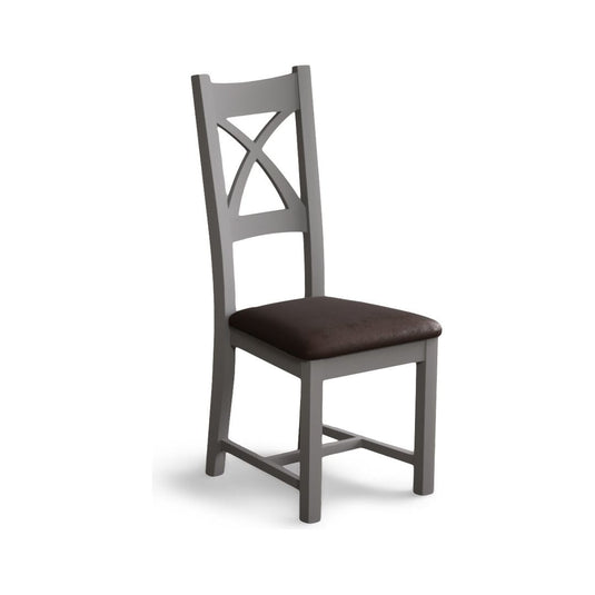 Painted Light Grey X Back Dining Chairs with Chocolate Brown Leather Seat Pad Dining Chairs Painted