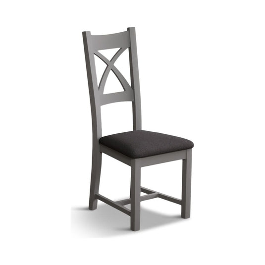 Painted Light Grey X Back Dining Chairs with Charcoal Grey Fabric Seat Pad Dining Chairs Painted