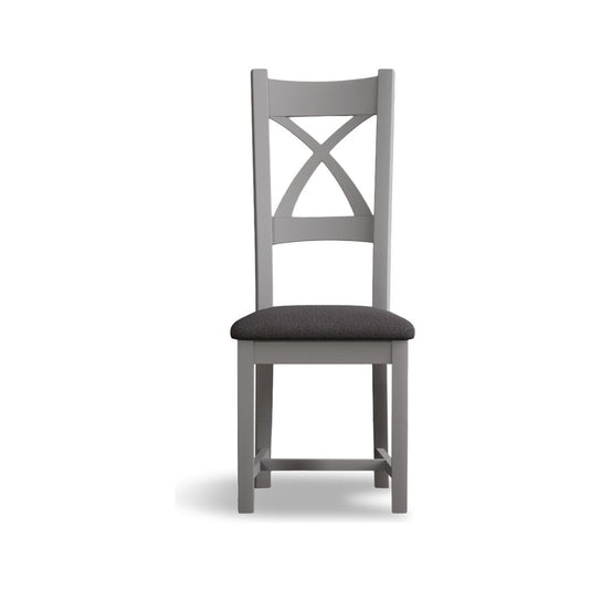 Painted Light Grey X Back Dining Chairs with Charcoal Grey Fabric Seat Pad Dining Chairs Painted