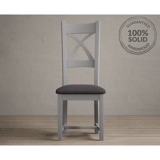 Painted Light Grey X Back Dining Chairs with Charcoal Grey Fabric Seat Pad Dining Chairs Painted